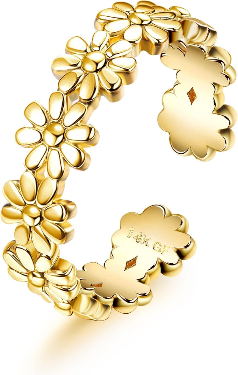 Jstyle 14k Gold Filled Toe Rings for Women Adjustable Toe Ring Band Rings Cubic Zirconia Daisy Flower Toe Rings Summer Beach Foot Jewelry - Image 1